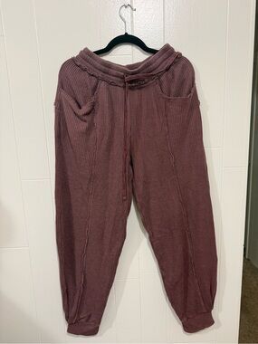 Rae Mode Cozy Waffle Knit Joggers - Mauve